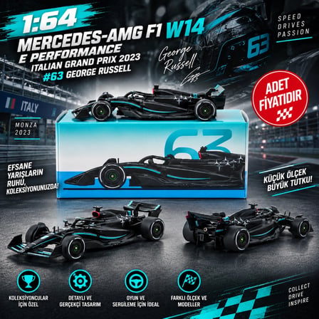 Mey İthalat 1/64 -AMG F1 W14 E Performance Italian Grand Prix 2023 #63 George Russell(adet fiyatıdır)