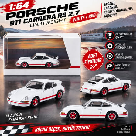 Mey İthalat 1/64  911 Carrera RS 2.7 Lightweight White/Red (adet fiyatıdır)