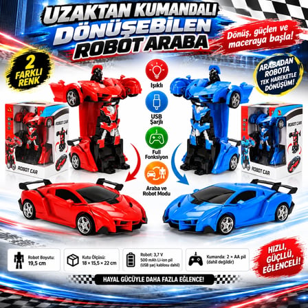 Mey İthalat Işıklı USB Şarjlı Uzaktan Kumandalı Arabaya Dönüşebilen Robot(adet fiyatıdır)
