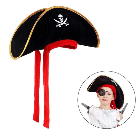 Mey İthalat Çocuk Boy Kadife Jack Sparrow Denizci Kaptan Jack Korsan Şapkası 45x16 cm