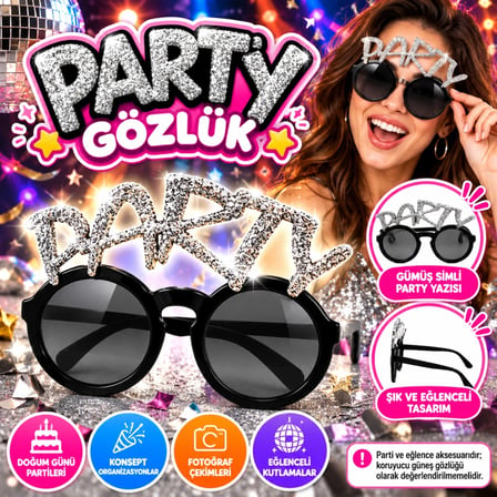 Mey İthalat Gümüş Simli PARTY Yazılı Parti Gözlüğü