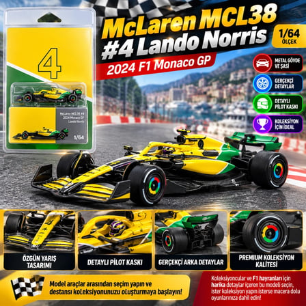 Mey İthalat 1/64 McLaren MCL38 #4 Lando Norris 2024 F1 Monaco GP
