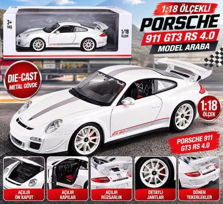 Mey İthalat 1:18  911 GT3 RS 4.0 Beyaz Model Araba
