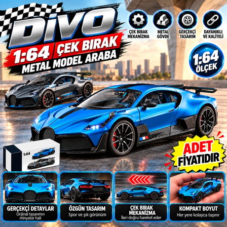 Mey İthalat RW8364 1:64 DİVO ÇEK BIRAK ARABA LİSANSLI METAL MODEL ARABA (adet fiyatıdır)
