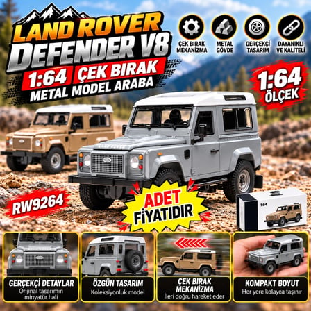 Mey İthalat RW9264 1:64 LAND ROVER DEFENDER V8 ÇEK BIR.ARA METAL MODEL ARABA (adet fiyatıdır)