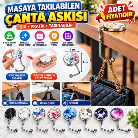 Mey İthalat Masaya Takılabilen Çanta Askısı Çanta Tipi Pratik Metal Çanta Kanca