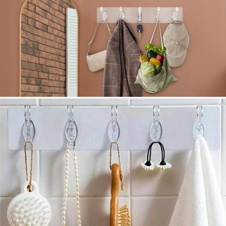 Mey İthalat 5'li Güçlü Yapışkanlı Şeffaf Duvar Askısı Banyo Mutfak Düzenleyici Pratik Askılık (adet fiyatıdır)
