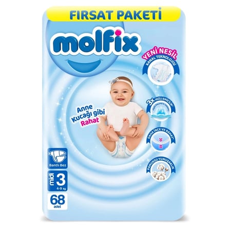 Mey İthalat   Bebek Bezi Fırsat Paketi 3 Beden 4-9 Kg 68 Adet