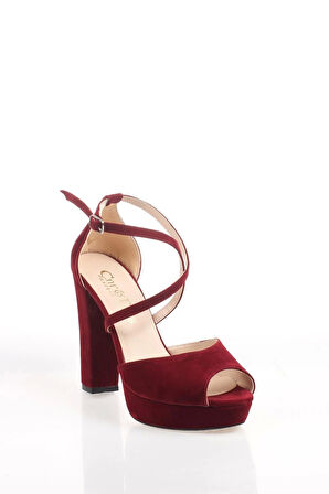 Yeni Bordo Süet Kadın Abiye Ayakkabı Kadın Topuklu Şık Gece Ayakkabısı Zarif Tasarım