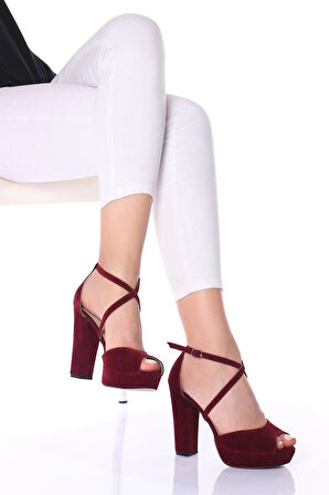 Yeni Bordo Süet Kadın Abiye Ayakkabı Kadın Topuklu Şık Gece Ayakkabısı Zarif Tasarım