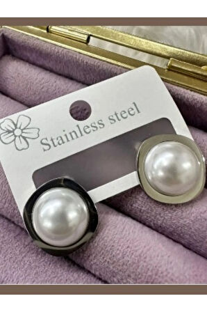 Büyük Beyaz Kristal Taşlı Çelik Küpe