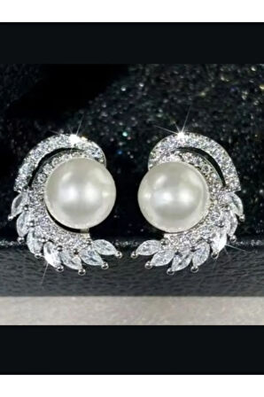 925 Ayar Gümüş İnci ve Zirkon Taşlarla Süslü Kanat Küpe