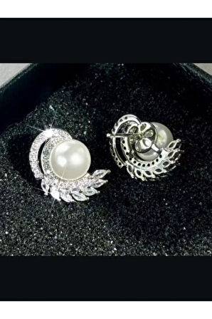 925 Ayar Gümüş İnci ve Zirkon Taşlarla Süslü Kanat Küpe