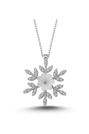 925 Ayar Gümüş Taşlı Kartanesi Ortası Çiçek Taş Tasarımlı Kolye