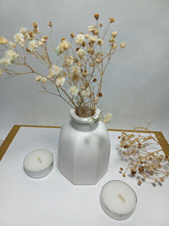 Dekoratif Minimal Vazo, Ev ve Ofis Hediyelik Aksesuar, Çiçeklik Beyaz