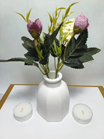 Dekoratif Minimal Vazo, Ev ve Ofis Hediyelik Aksesuar, Çiçeklik Beyaz