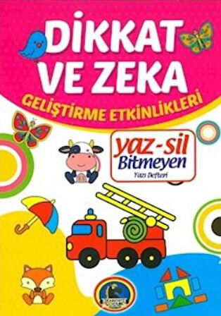 Yaz-Sil Dikkat ve Zeka Bitmeyen Yazı Defteri+Tahta Kalem-Korunaklı Poşetle