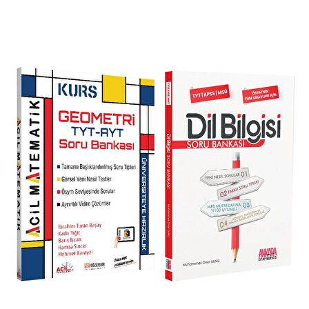 Acil Yayınları TYT AYT Geometri KURS ve AKM Dil Bilgisi Soru Bankası Seti 2 Kitap