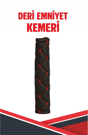 DACIA DUSTER  UYUMLU EMNİYET KEMER PEDİ SİYAH DERİ KIRMIZI DİKİŞLİ