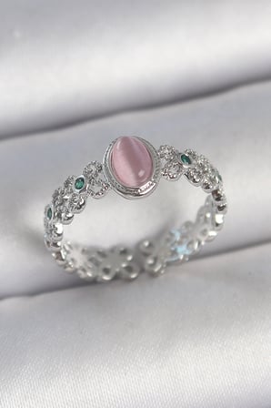 Pirinç Gümüş Renk Zirkon Taş Detaylı Pembe Mineli Damla Model Ayarlanabilir Ka