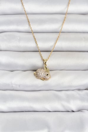 316L Çelik Zincir Gold Renk Zirkon Taşlı Tavşan Model Kadın Kolye 5886