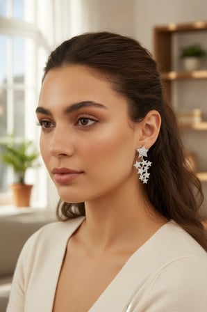 Yıldız Model Gümüş Renk Zirkon Taşlı Küpe 5886