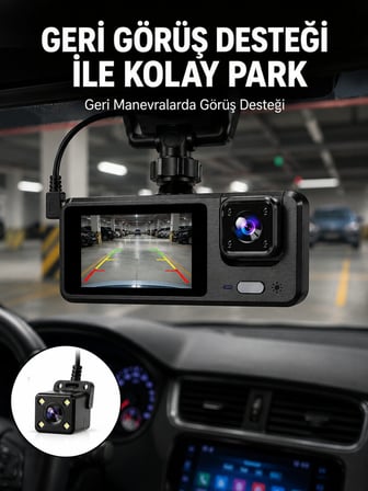 1080P 3 Kameralı Araç DVR – Döngü Kayıt ve Geri Görüş Özellikli Yeni Nesi