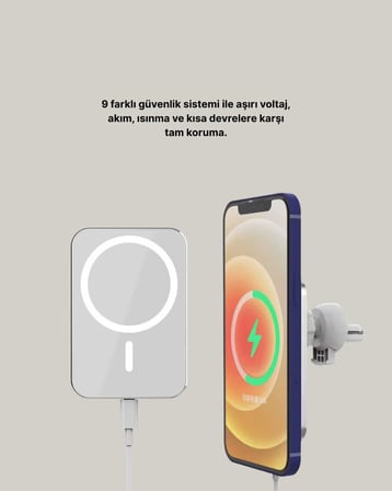 360° Döner Başlıklı MagSafe Araç Telefon Tutucu 15W Güvenli Kablosuz Şarj
