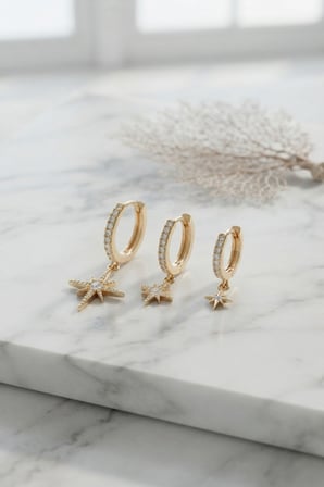 Gold Renk Kutup Yıldız Model 3 lü Küpe Seti 5886