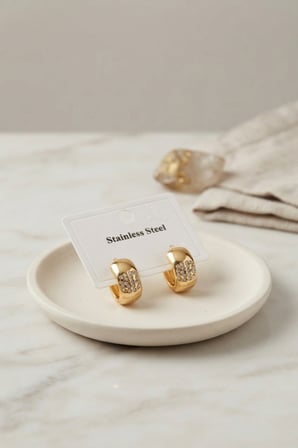 316L Çelik Gold Renk Kalın Halka Tasarım Model Küpe 5886