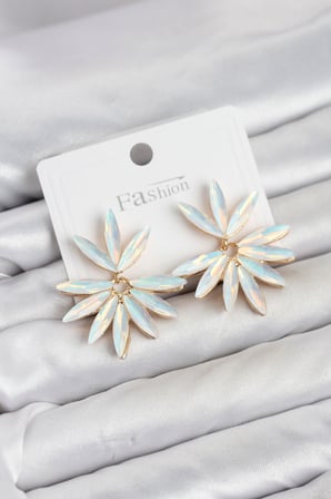 Beyaz Renk Kristal Taşlı Lotus Model Kadın Küpe 5886