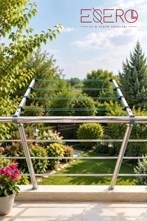20537 Balkon Askılığı 56 CM Çamaşır Asma Demiri 4 Makaralı Kurutmalık
