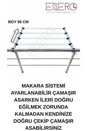 20537 Balkon Askılığı 56 CM Çamaşır Asma Demiri 4 Makaralı Kurutmalık