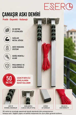 20538 Balkon Çamaşırlığı Duvara ve Balkon Korkuluğuna Monte Çamaşır Kurutmalık Askılığı