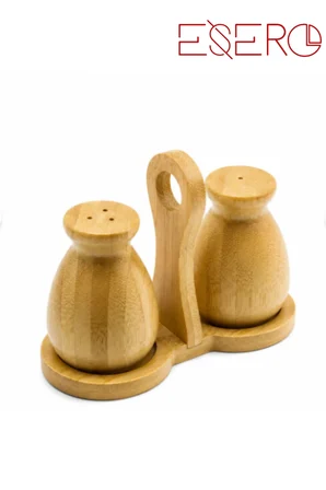 Kulplu Stantlı Bambu Tuzluk & Karabiberlik Seti – Doğal Bambu Baharatlık