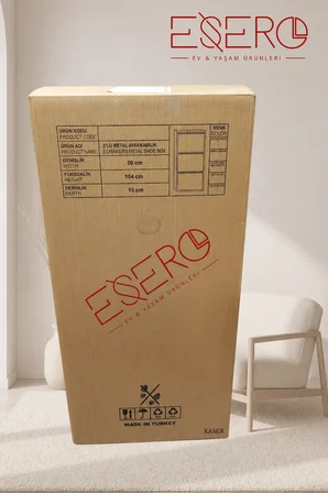 3 Kapaklı Metal Krem Ayakkabılık 50x104x15 cm | Dar ve İnce Tasarım Ayakkabı Dolabı