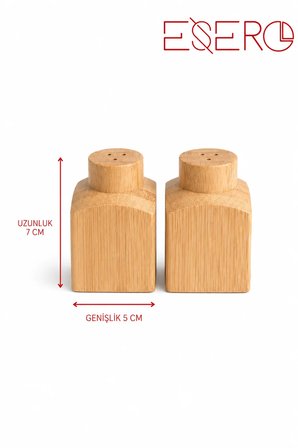2’li Kare Bambu Tuzluk ve Baharatlık Seti Ahşap Görünümlü 7 x 5 cm