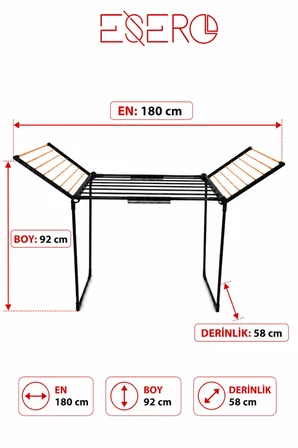 MB706 Katlanır Çamaşır Kurutmalık | Geniş Askı Alanlı Kanatlı Çamaşırlık, Dayanıklı Metal Kurutma Standı, Balkon ve Ev İçi Kullanım