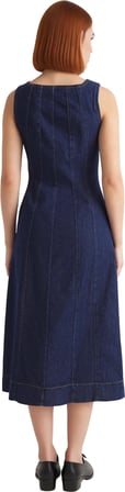 Kadın Düz Desen Askılı Bodycon Midi Denim Elbise Şık ve Rahat Günlük Kombinler İçin Kaliteli