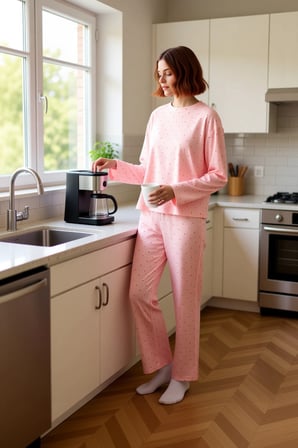 Kadin Kirmizi Kalpli Pijama Takımı Fonksiyonel Dayanıklı Kaliteli Konforlu Estetik Premium