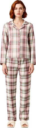 Kadın Flanel Ekose Pijama Takımı Gömlek Yaka Uzun Kollu Fonksiyonel Dayanıklı Kaliteli Şık