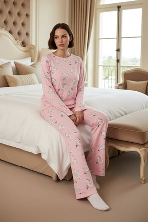 Kadın Ekose Desenli Uzun Kollu Pijama Takımı Fonksiyonel Dayanıklı Kaliteli Konforlu Rahat