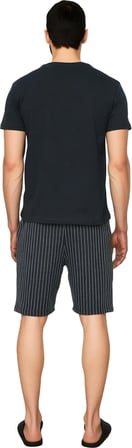 Erkek Çizgili Pijama Takımı Regular Fit Bisiklet Yaka Fonksiyonel Dayanıklı Kaliteli Rahat