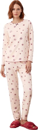 Kadın Kar Tanesi Baskılı Waffle Pijama Takımı Fonksiyonel Dayanıklı Kaliteli Konforlu Spor