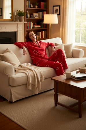 Kadin Kirmizi Polar Pijama Takımı Kalp Desenli Fonksiyonel Dayanıklı Kaliteli Konforlu Şık