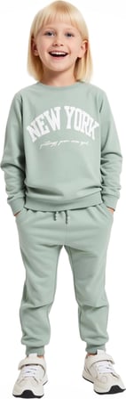Kız Çocuk Pamuklu Slogan Baskılı Bisiklet Yaka Sweatshirt ve Eşofman Altı Takımı Kaliteli Şık