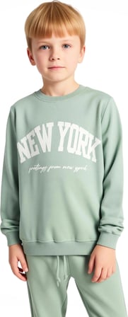 Kız Çocuk Pamuklu Slogan Baskılı Bisiklet Yaka Sweatshirt ve Eşofman Altı Takımı Kaliteli Şık
