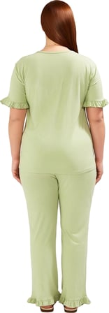 Kadın Gömlek Yaka Fırfırlı Örme Pijama Takımı Fonksiyonel Dayanıklı Kaliteli Konforlu Spor