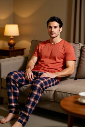 Erkek Kiremit ve Ekose Pijama Kombin Fonksiyonel Dayanıklı Kaliteli Konforlu Estetik Rahat