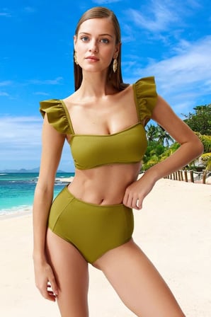 Tasarım Bikini Takımı Ergonomik Kesim UV Korumalı Hızlı Kuruyan Şık Detaylı Su Sporları İçin